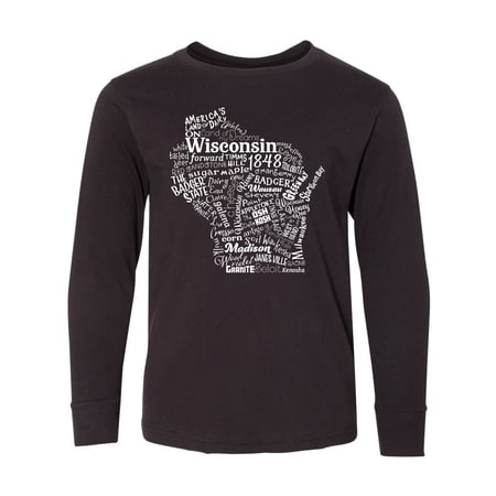 Inktastic Wisconsin State Word Salad Long Sleeve Youth T-Shirt