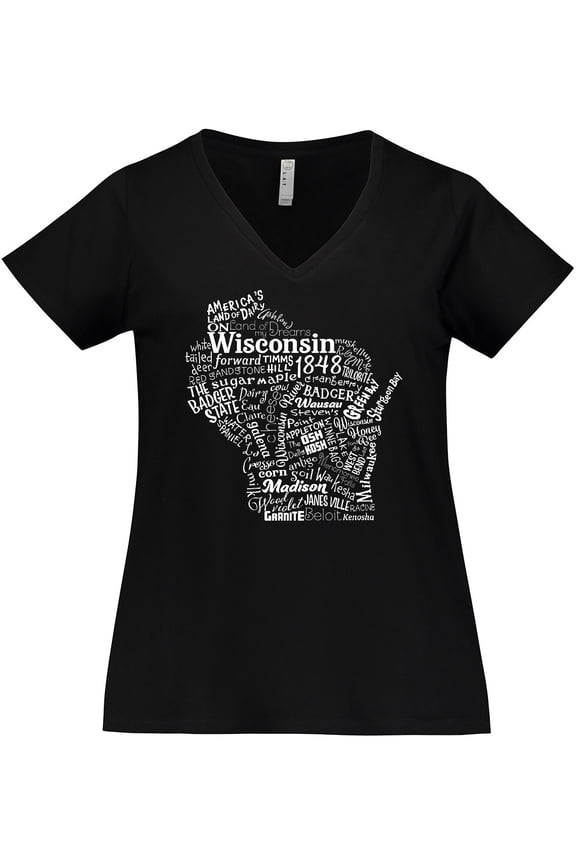 Wisconsin State Word Salad Women's Plus Size V-Neck T-Shirt