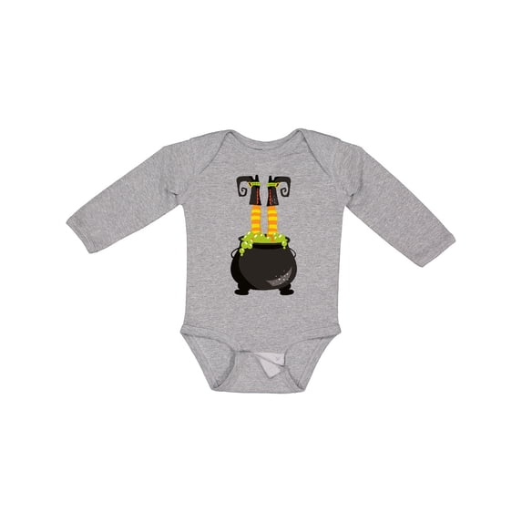 Inktastic Witch Cauldron, Witch Legs, Boots, Halloween Boys or Girls Long Sleeve Baby Bodysuit
