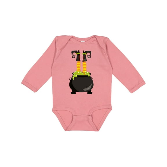Inktastic Witch Cauldron, Witch Legs, Boots, Halloween Boys or Girls Long Sleeve Baby Bodysuit