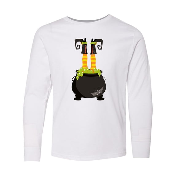 Inktastic Halloween, Witch Cauldron, Witch Legs, Potion Long Sleeve Youth T-Shirt