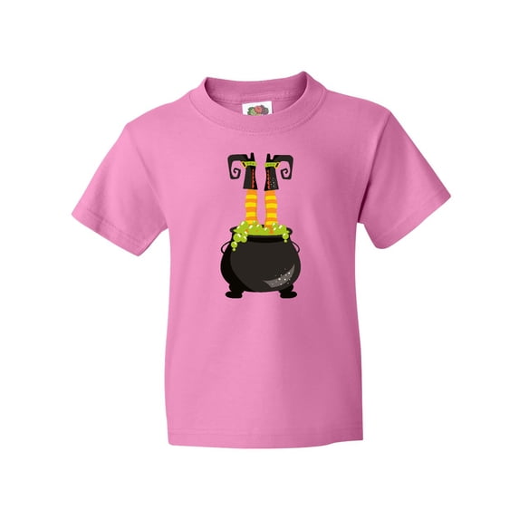 Inktastic Witch Cauldron, Witch Legs, Boots, Halloween Youth T-Shirt