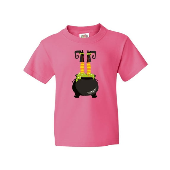 Inktastic Witch Cauldron, Witch Legs, Boots, Halloween Youth T-Shirt