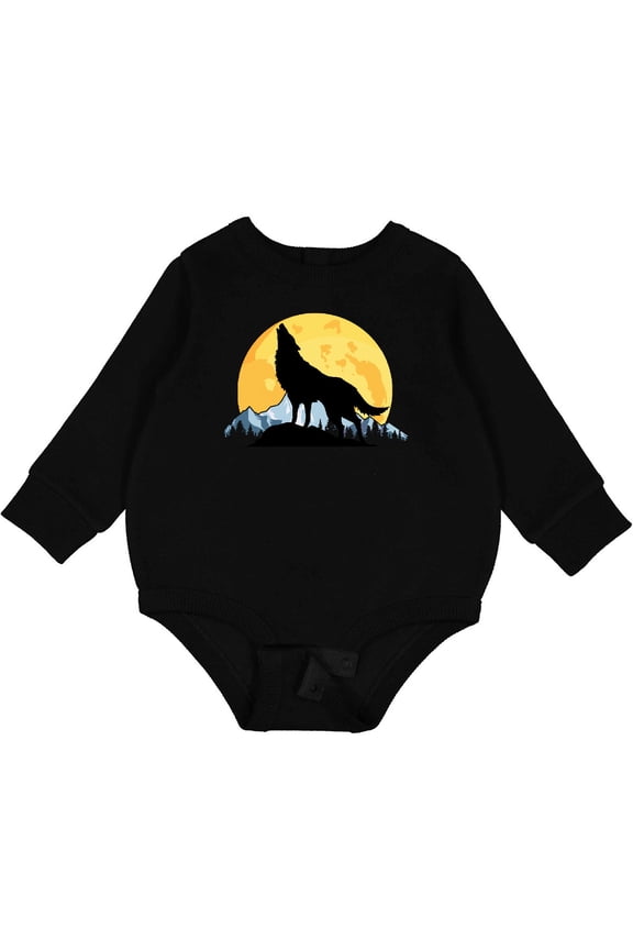 Wolf Wilderness Mountains Moon Baby Fleece Bodysuit