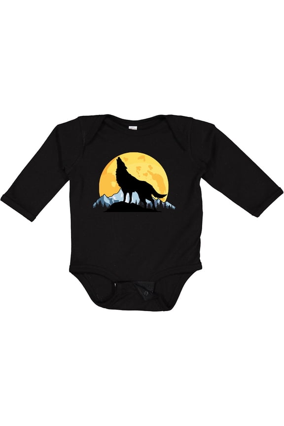 Wolf Wilderness Mountains Moon Boys or Girls Long Sleeve Baby Bodysuit