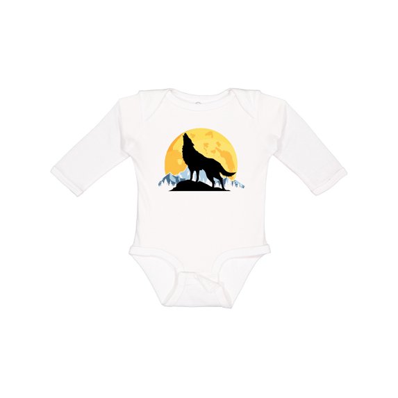 Inktastic Wolf Wilderness Mountains Moon Boys or Girls Long Sleeve Baby Bodysuit