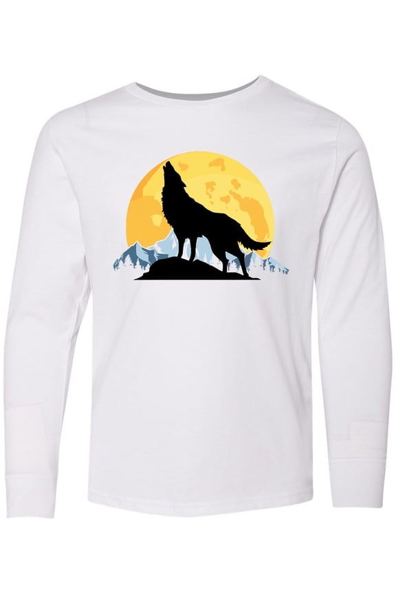 Wolf Wilderness Mountains Moon Long Sleeve Youth T-Shirt