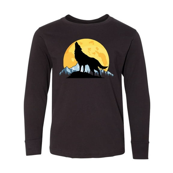 Inktastic Wolf Wilderness Mountains Moon Long Sleeve Youth T-Shirt