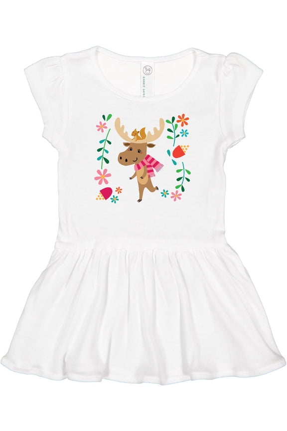 Woodland Moose Spring Flowers Girls Baby Dress