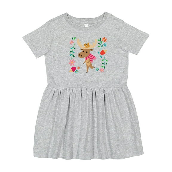 Inktastic Woodland Moose Spring Flowers Girls Toddler Dress