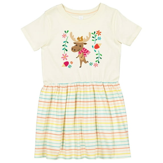 Inktastic Woodland Moose Spring Flowers Girls Toddler Dress