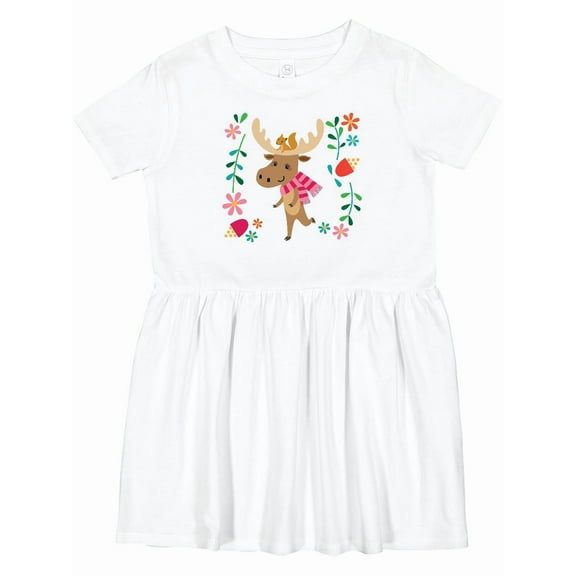 Inktastic Woodland Moose Spring Flowers Girls Toddler Dress