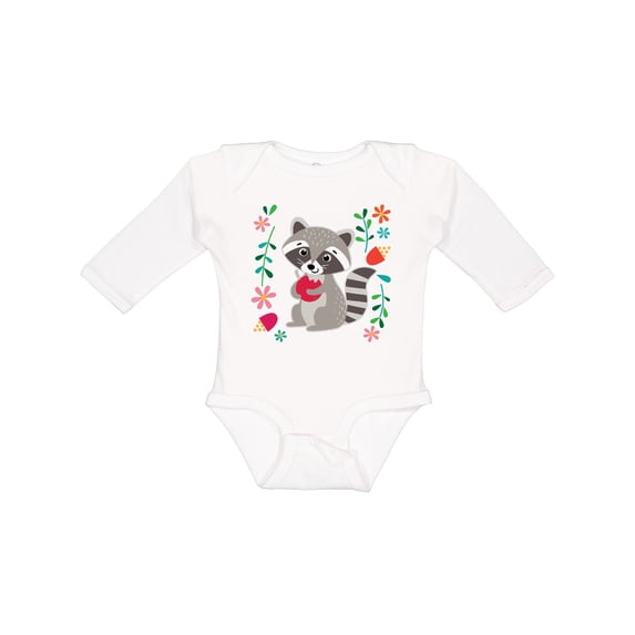 Inktastic Woodland Raccoon Spring Flowers Girls Long Sleeve Baby Bodysuit