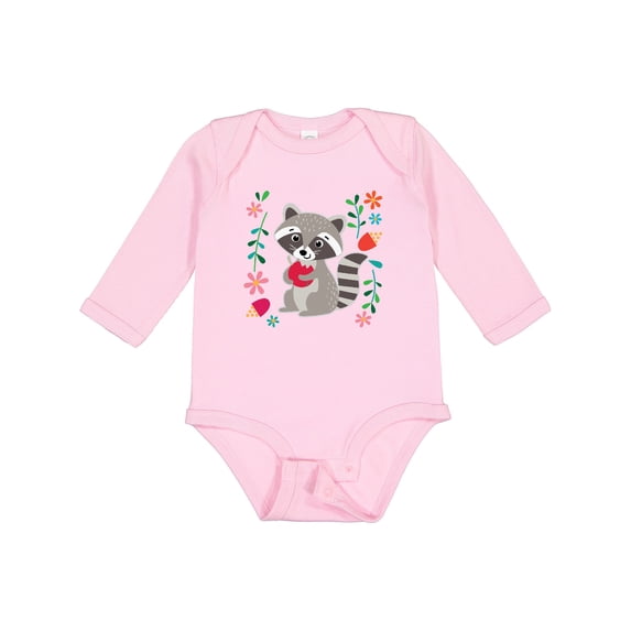 Inktastic Woodland Raccoon Spring Flowers Girls Long Sleeve Baby Bodysuit