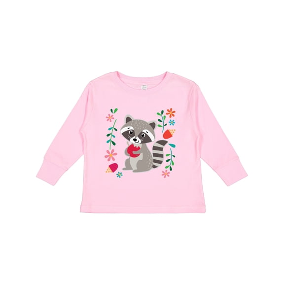 Inktastic Woodland Raccoon Spring Flowers Girls Long Sleeve Toddler T-Shirt
