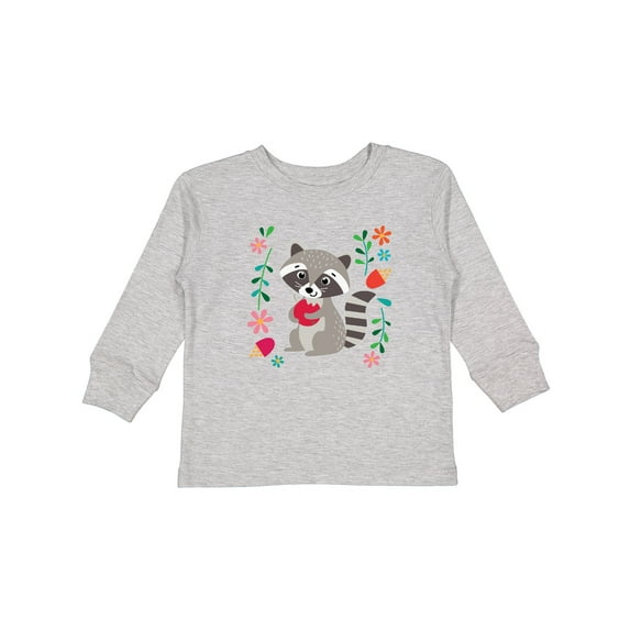 Inktastic Woodland Raccoon Spring Flowers Girls Long Sleeve Toddler T-Shirt