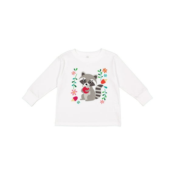 Inktastic Woodland Raccoon Spring Flowers Girls Long Sleeve Toddler T-Shirt