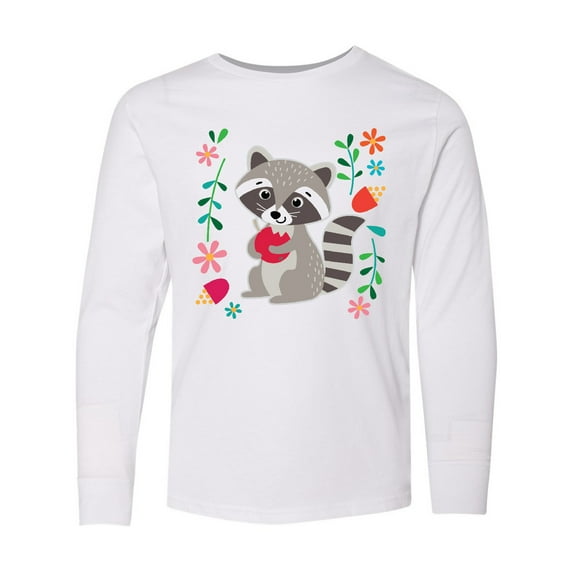 Inktastic Woodland Raccoon Spring Flowers Long Sleeve Youth T-Shirt