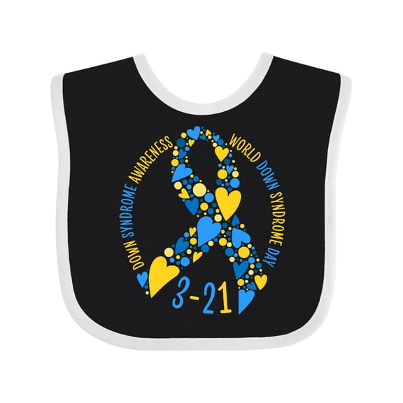 Inktastic World Down Syndrome Day Blue and Yellow Ribbon of Hearts Boys or Girls Baby Bib