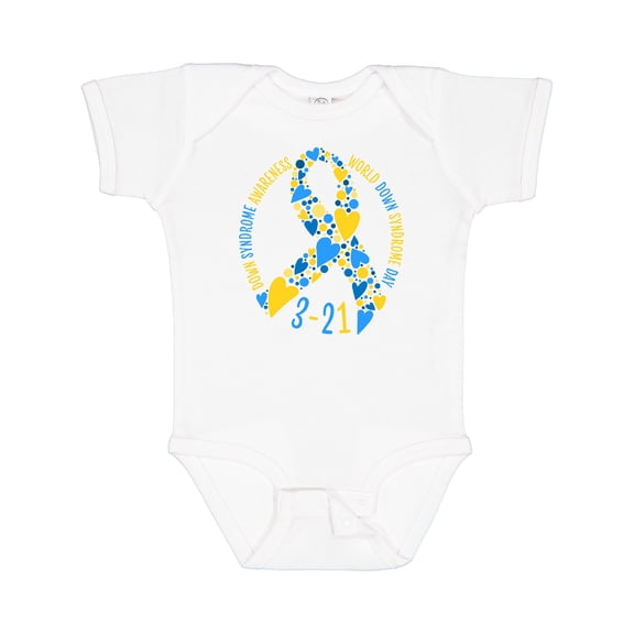 Inktastic World Down Syndrome Day Blue and Yellow Ribbon of Hearts Boys or Girls Baby Bodysuit