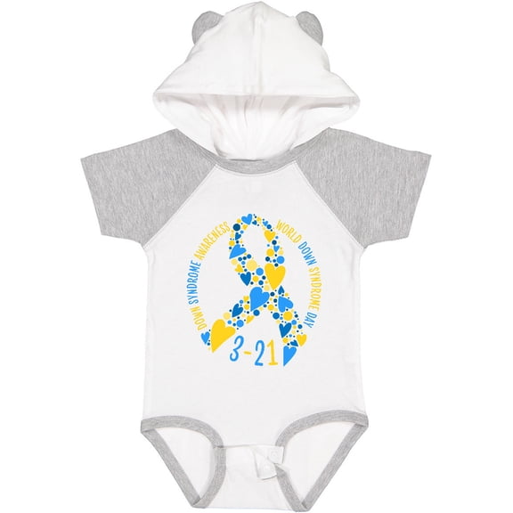 Inktastic World Down Syndrome Day Blue and Yellow Ribbon of Hearts Boys or Girls Baby Bodysuit