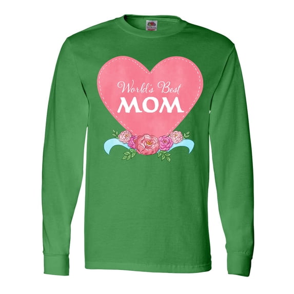 Inktastic World's Best Mom in Pink Heart with Flowers Long Sleeve T-Shirt