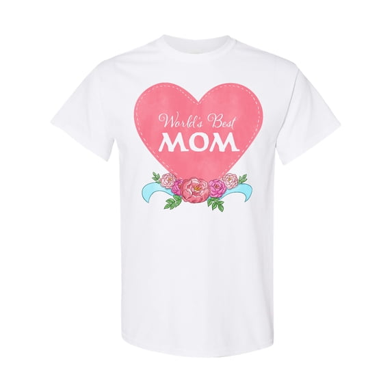 Inktastic World's Best Mom in Pink Heart with Flowers T-Shirt