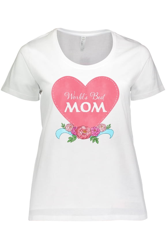 World's Best Mom in Pink Heart with Flowers Women's Plus Size T-Shirt