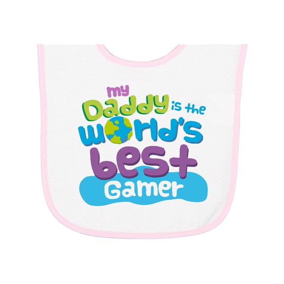 Inktastic Worlds Best Gamer Daddy Baby Terry Cloth Bib