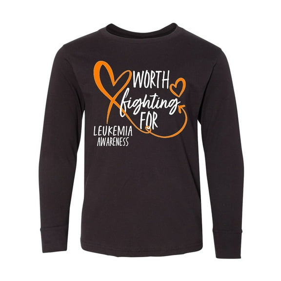 Inktastic Worth Fighting For Leukemia Awareness Orange Heart Long Sleeve Youth T-Shirt