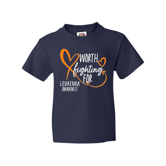 Inktastic Worth Fighting for Leukemia Awareness Orange Heart Youth T-Shirt