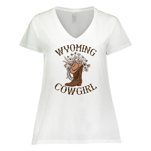 Inktastic Wyoming Cowgirl Western Rodeo Women's Plus Size V-Neck T-Shirt