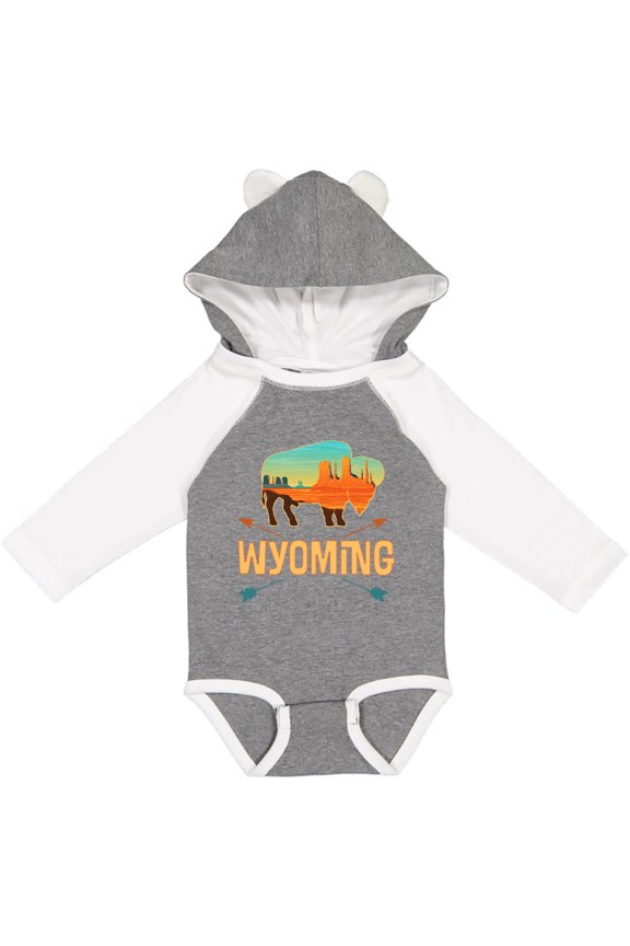 Wyoming Vacation Buffalo Silhouette Boys or Girls Long Sleeve Baby Bodysuit