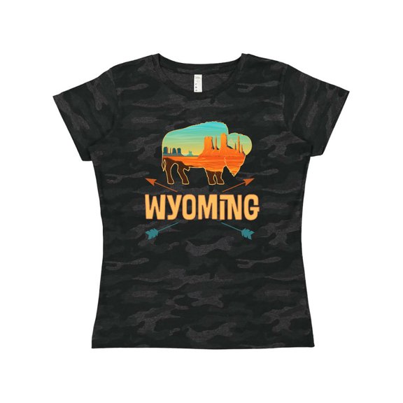 Inktastic Wyoming Vacation Buffalo Silhouette Women's T-Shirt