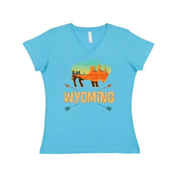 Inktastic Wyoming Vacation Buffalo Silhouette Women's V-Neck T-Shirt