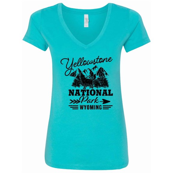 Inktastic Wyoming Yellowstone National Park Women's V-Neck T-Shirt