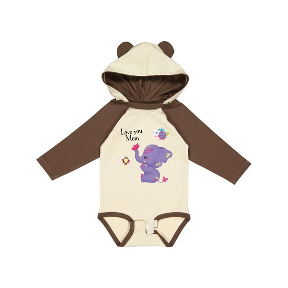 Inktastic Yara Happy Mothers Day Purple Elephant and Bee Gorgeous Girls Long Sleeve Baby Bodysuit