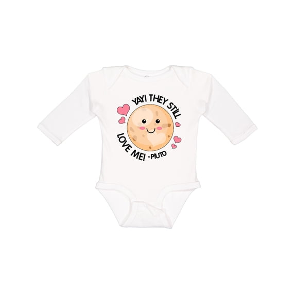 Inktastic Yay They Still Love Me Planet Pluto with Hearts Boys or Girls Long Sleeve Baby Bodysuit