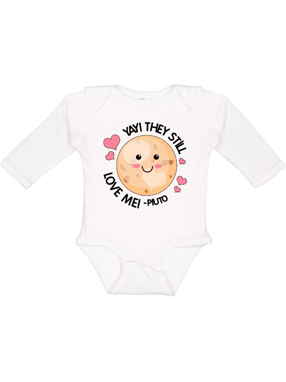Yay They Still Love Me Planet Pluto with Hearts Boys or Girls Long Sleeve Baby Bodysuit