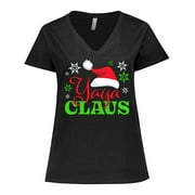 Inktastic Yaya Claus with Christmas Santa Hat and Snowflakes Women's Plus Size V-Neck T-Shirt