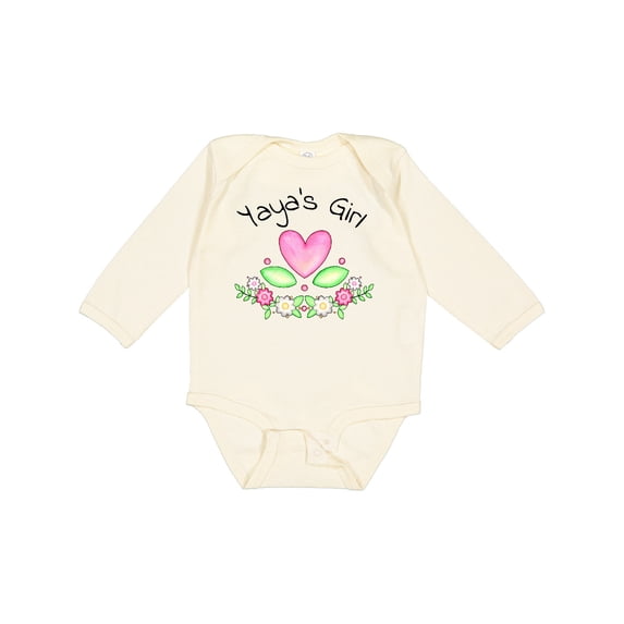 Inktastic Yaya's Girl Heart Flowers Girls Long Sleeve Baby Bodysuit