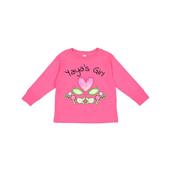 Inktastic Yaya's Girl Heart Flowers Girls Long Sleeve Toddler T-Shirt