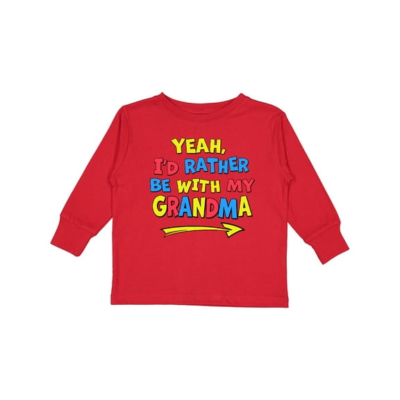 Inktastic Yeah I'd Rather be with My Grandma in Red Yellow and Blue Boys or Girls Long Sleeve Toddler T-Shirt