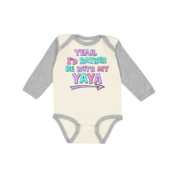 Inktastic Yeah I'd Rather be with My Yaya in Pink Blue and Purple Boys or Girls Long Sleeve Baby Bodysuit