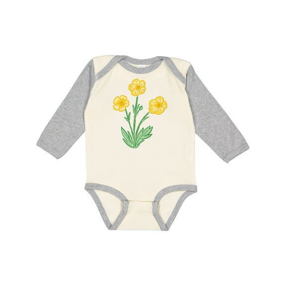 Inktastic Yellow Buttercup Flowers Boys or Girls Long Sleeve Baby Bodysuit