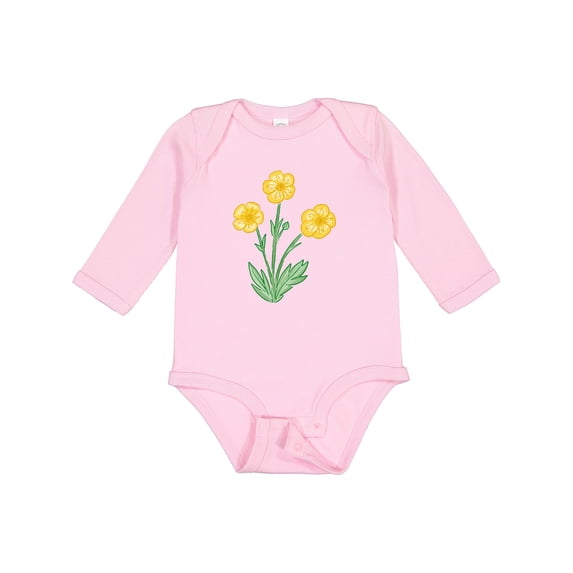 Inktastic Yellow Buttercup Flowers Boys or Girls Long Sleeve Baby Bodysuit