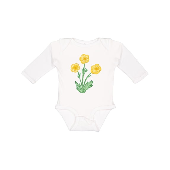 Inktastic Yellow Buttercup Flowers Boys or Girls Long Sleeve Baby Bodysuit