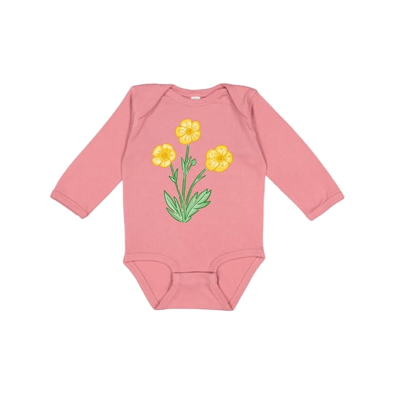 Inktastic Yellow Buttercup Flowers Boys or Girls Long Sleeve Baby Bodysuit