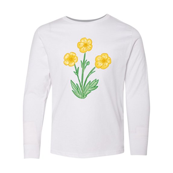 Inktastic Yellow Buttercup Flowers Long Sleeve Youth T-Shirt