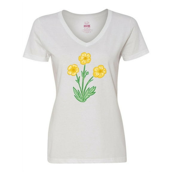 Inktastic Yellow Buttercup Flowers Women's V-Neck T-Shirt